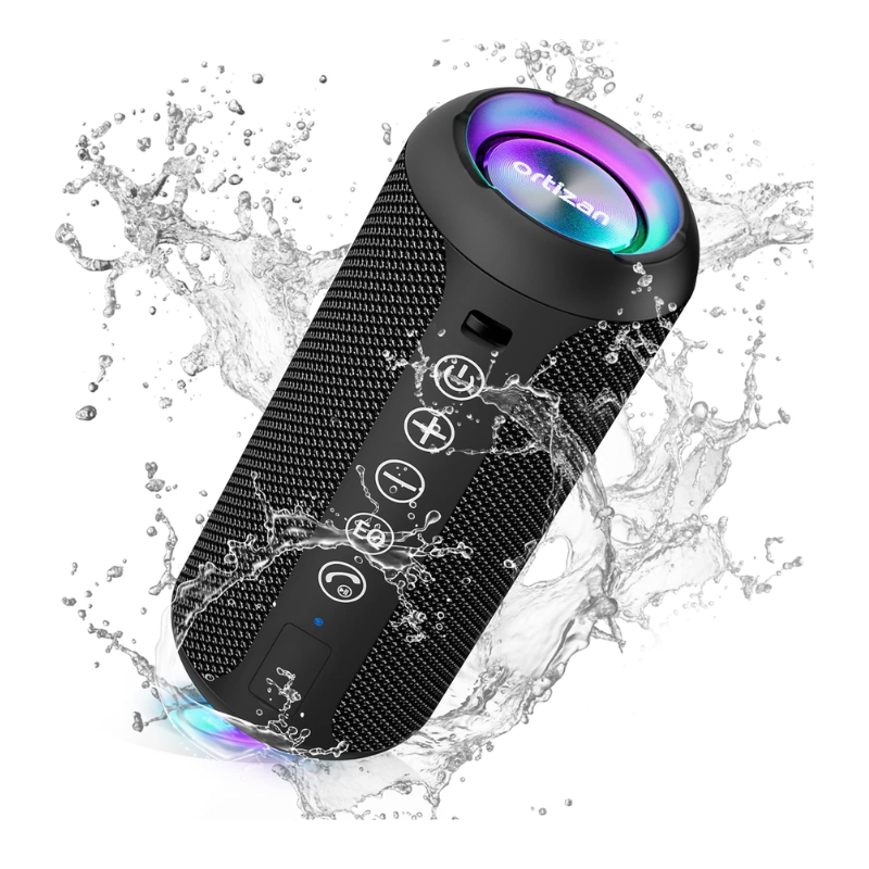 Ortizan Portable Bluetooth Speakers, IPX7 Waterproof Wireless Speaker with 24W Loud Stereo Sound, Deep Bass, Bluetooth 5.3, RGB Lights, Dual Pairing, 30H Playtime for Home, Outdoor, Party (1)