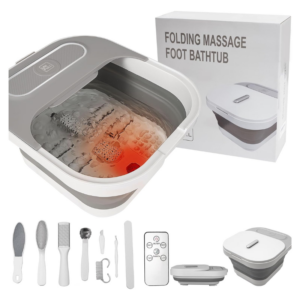 Collapsible Foot Spa Bath with Heat and Massage Rollers, Bubble, Foot Pedicure Kit, Temperature Control, Red Light, Pedicure Foot Spa, Foot Bath