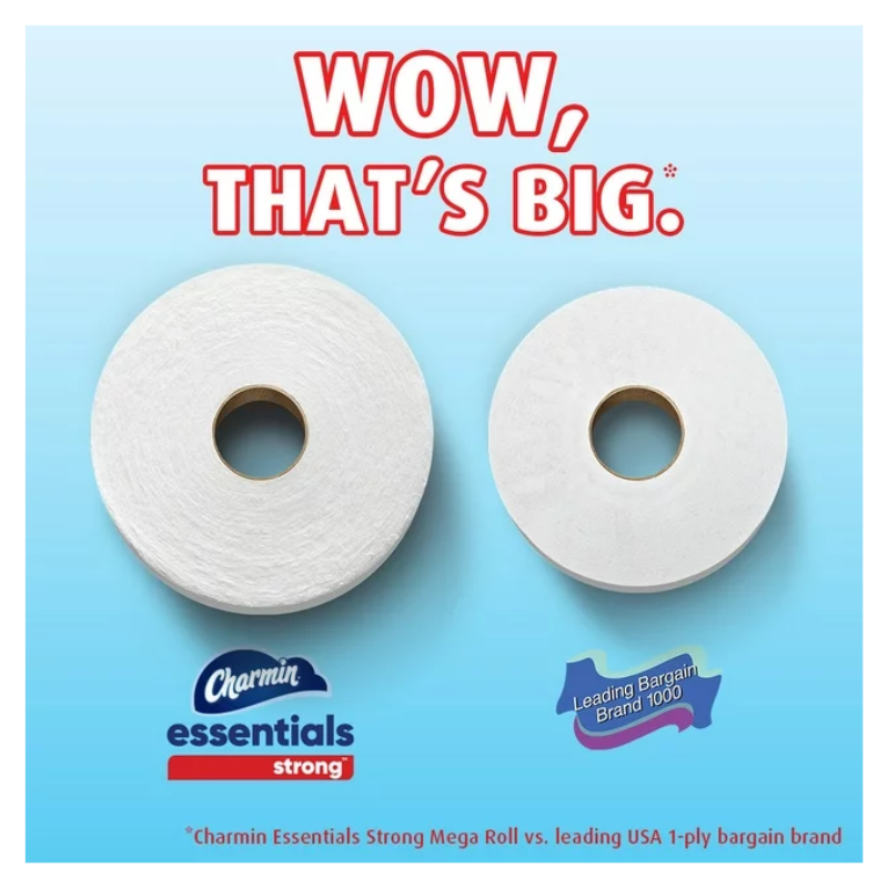 Charmin Essentials Strong Toilet Paper, 18 Mega Rolls (4)