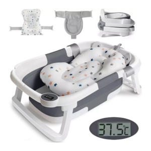 TOPCHANCES Collapsible Baby Bathtub with Thermometer, Newborn Baby Shower Tub
